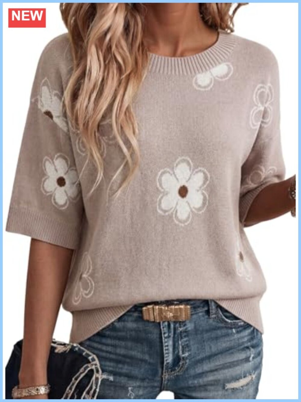 Cotton Crewneck Short Sleeve Knit Tunic Top Summer Fashion